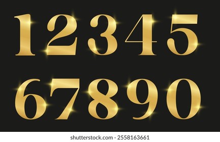 Isolated set of gold shining numbers. Gold figures for anniversary