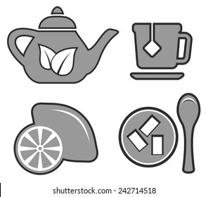 isolated set with gray tea set icons