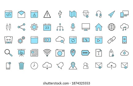 Isolated set group of computers tecnology online icon- Vector