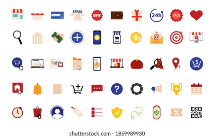 Isolated set group of online digital marketing colorful icon in white background- Vector