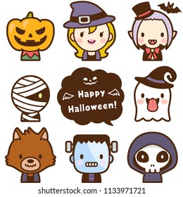 Isolated set of Halloween monsters  face avatar