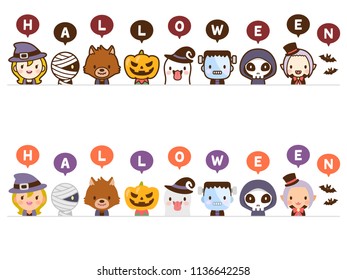 Isolated set of Halloween monsters  face flat avatar