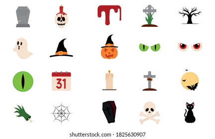 Isolated set halloween october scary icon- Vector