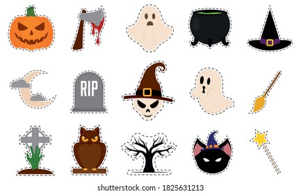 Isolated set halloween october scary icon sticker- Vector
