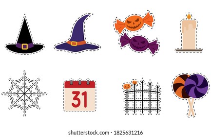 Isolated set halloween october scary icon sticker- Vector