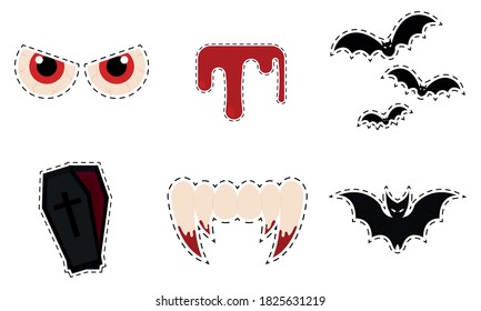 Isolated set halloween october scary icon sticker- Vector