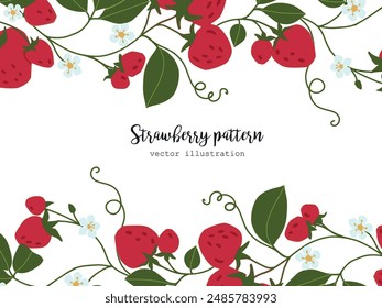 Conjunto aislado de fresa dibujada a mano. Vector Estampado floral. Esboce las bayas jugosas frescas con hojas y flores. ilustración de estilo minimalista de dibujos animados de Vector. Patrón de fondo Doodle