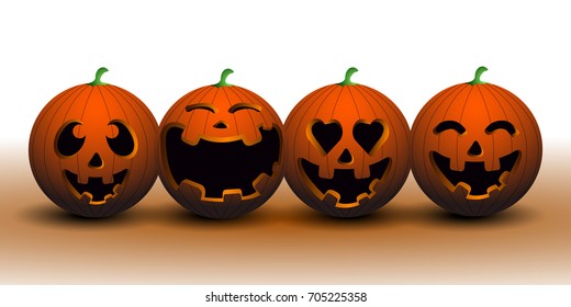 Isolated set of happy pumpkins, vector illustration