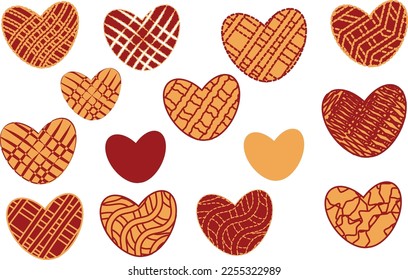 isolated set of hearts. elements in red and gold colors. for valentine day, wedding, confession of love cards, poster, banners