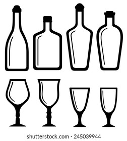isolated set icons with bottles and alcohol glass