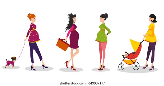 Isolated set of illustrations mom