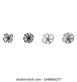 Einziger Satz von individuellen Designs von Pflanzen.  Die Vektorillustration tropischer Pflanzen. Einfache, minimalistische Blumensymbole aus Schwarz und Weiß