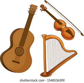 Isolated set of instruments on white background illustration