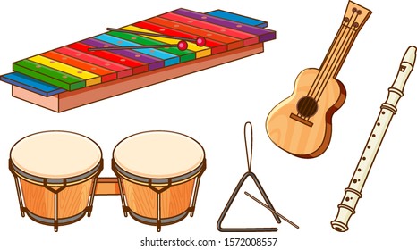 Isolated set of instruments on white background illustration