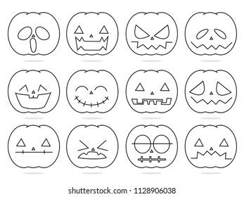 isolated set of jack-o-lantern emotion icons character vector design  celebrating halloween's day element for card, label etc.