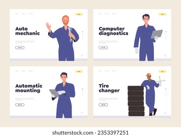 Isolated set of landing page design template advertising smart car repair and maintenance service