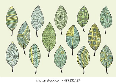 Isolated set of leaves ornament elements. Doodle style.
Decorative components for illustrations.