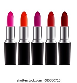 Isolated Set of lipsticks. Realistic vector illustration 3d on white background