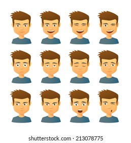 Isolated set of male avatar expressions