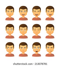 Isolated set of male avatar expressions