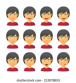 Isolated set of male avatar expressions