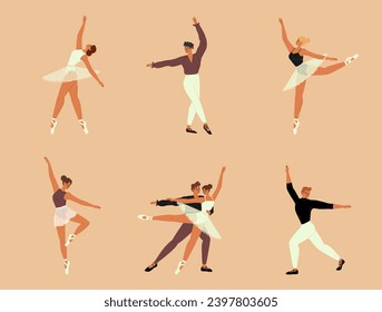 Isolated set of male and female ballet dancers