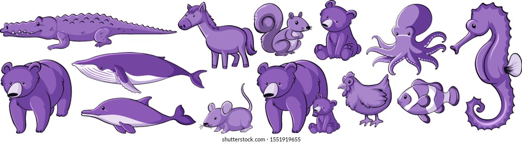 Conjunto aislado de la ilustración de muchos animales