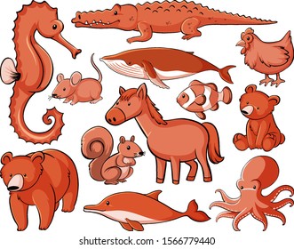 Isolated set of many animals illustration