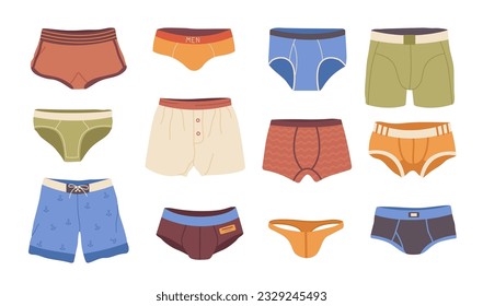 Isolated set of men panties and trunks on white background, casual male comfortable underwear