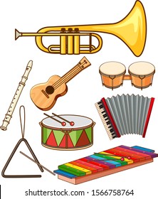 Isolated set of musical instruments illustration