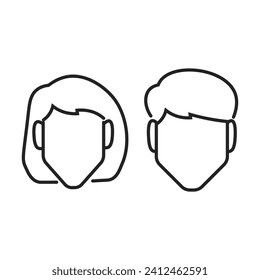 Isolated set outline icon of head of a men women, male female, ladies and gent a gender graphic element