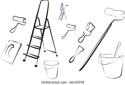 isolated set of painting tools