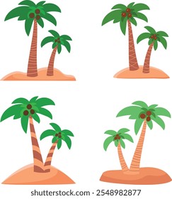 Isolated set of palm trees on beach in flat style