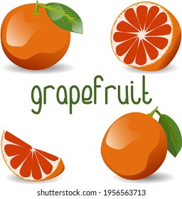 Isolated set peaces of grapefruit on white background