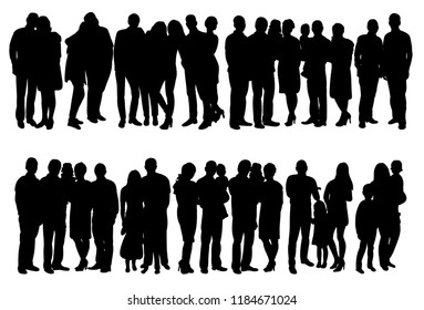 isolated, set of people crowd silhouette