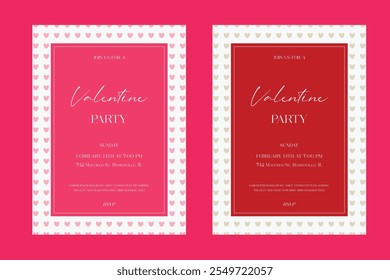 Isolated set of pink and red Valentine's Day party invitations. Vector illustration