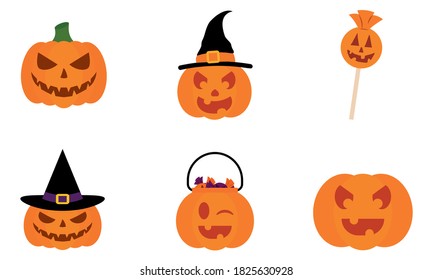 Isolated set pumpkin halloween october scary icon- Vector