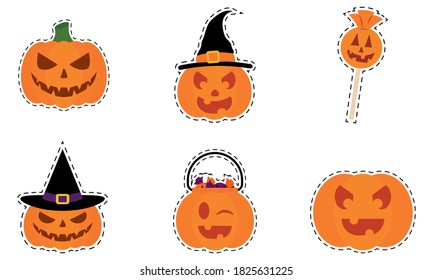 Isolated set pumpkin halloween october scary icon sticker- Vector