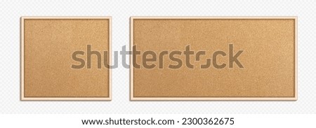 Isolated set of realistic 3d vector cork board with wood frame. Empty png wall corkboard with brown texture for school or office on transparent background. Business noticeboard design illustration. ストックフォト © 