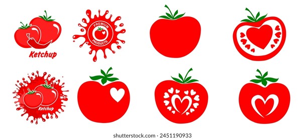An isolated set of red tomatoes on a white background. For logos and banners. Healthy food and Fresh vegetables concept. Food symbol. Farm market product. Vector flat illustration.