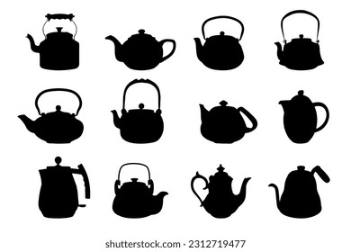 Isolated set of retro tableware, handmade pottery or vintage household utensils