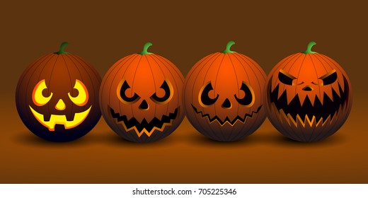 Isolated set of scary pumpkins, vector illustration