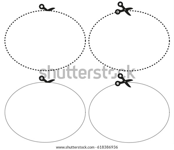 Isolated set of scissors cutting the\
paper the shape of ellipse with different\
lines