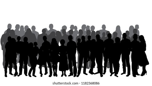 isolated, set silhouette of a crowd of people