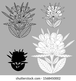 Isolated set of silhouettes of decorative flowers. The design is perfectly suitable for clothes design, children decoration, stickers, stationary, tattoos. 