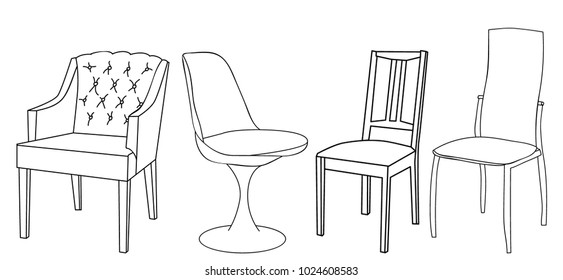  isolated set of sketches chairs