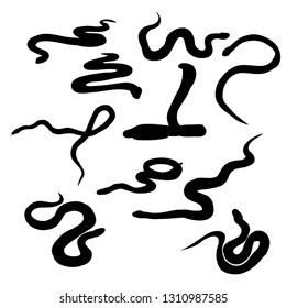 isolated, set of snakes silhouette