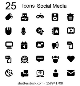 isolated set of social media icons in black