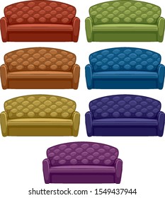 Isolated set of sofa in seven colors illustration