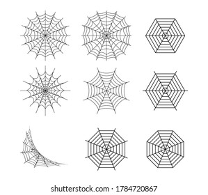 Isolated Set of spider web on white, vector art